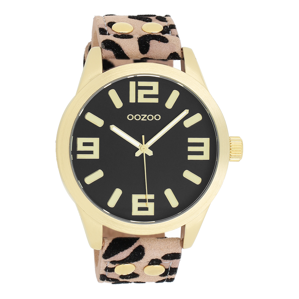 Gold coloured OOZOO watch with brown leather strap - C1098