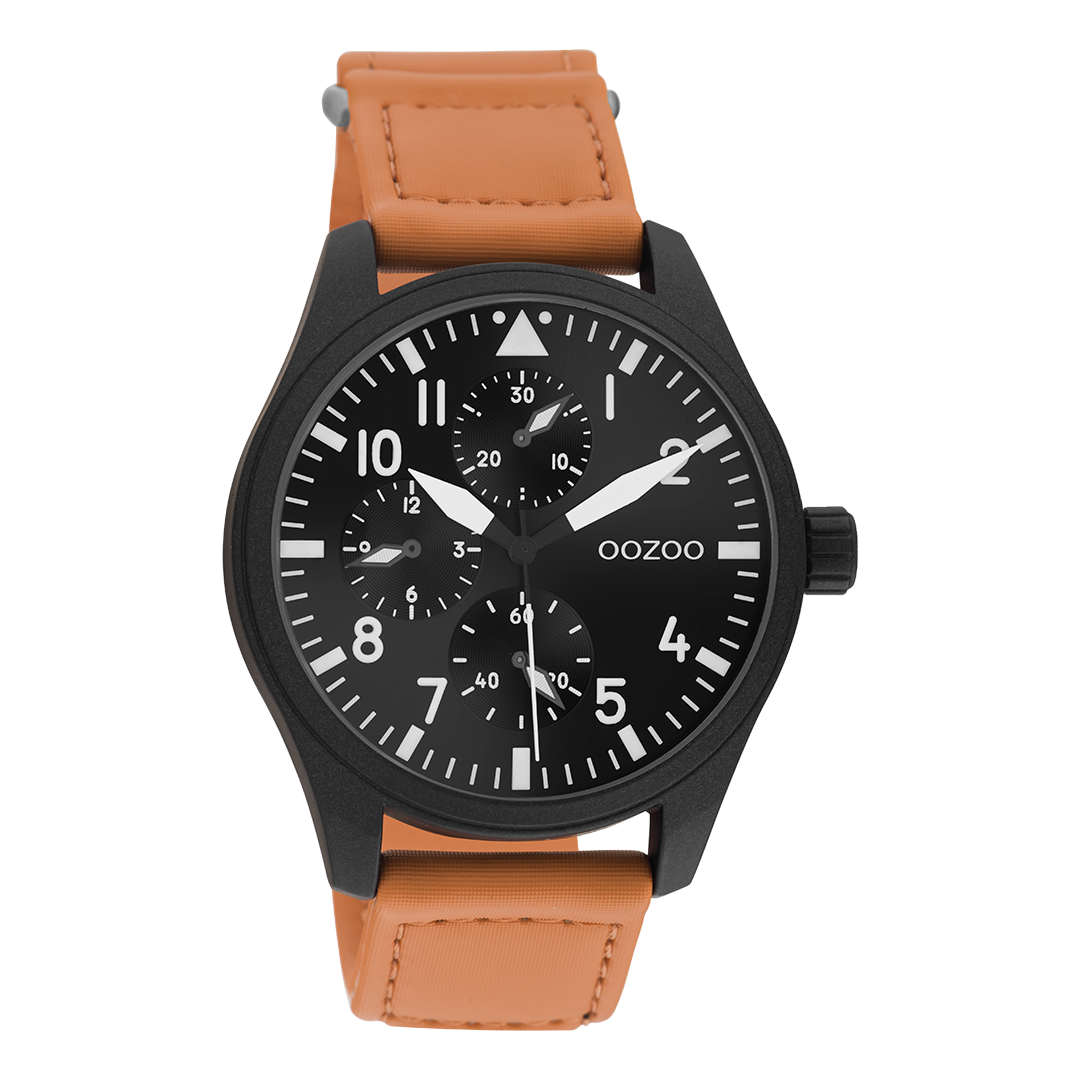 Black OOZOO watch with orange velcro strap - C11007