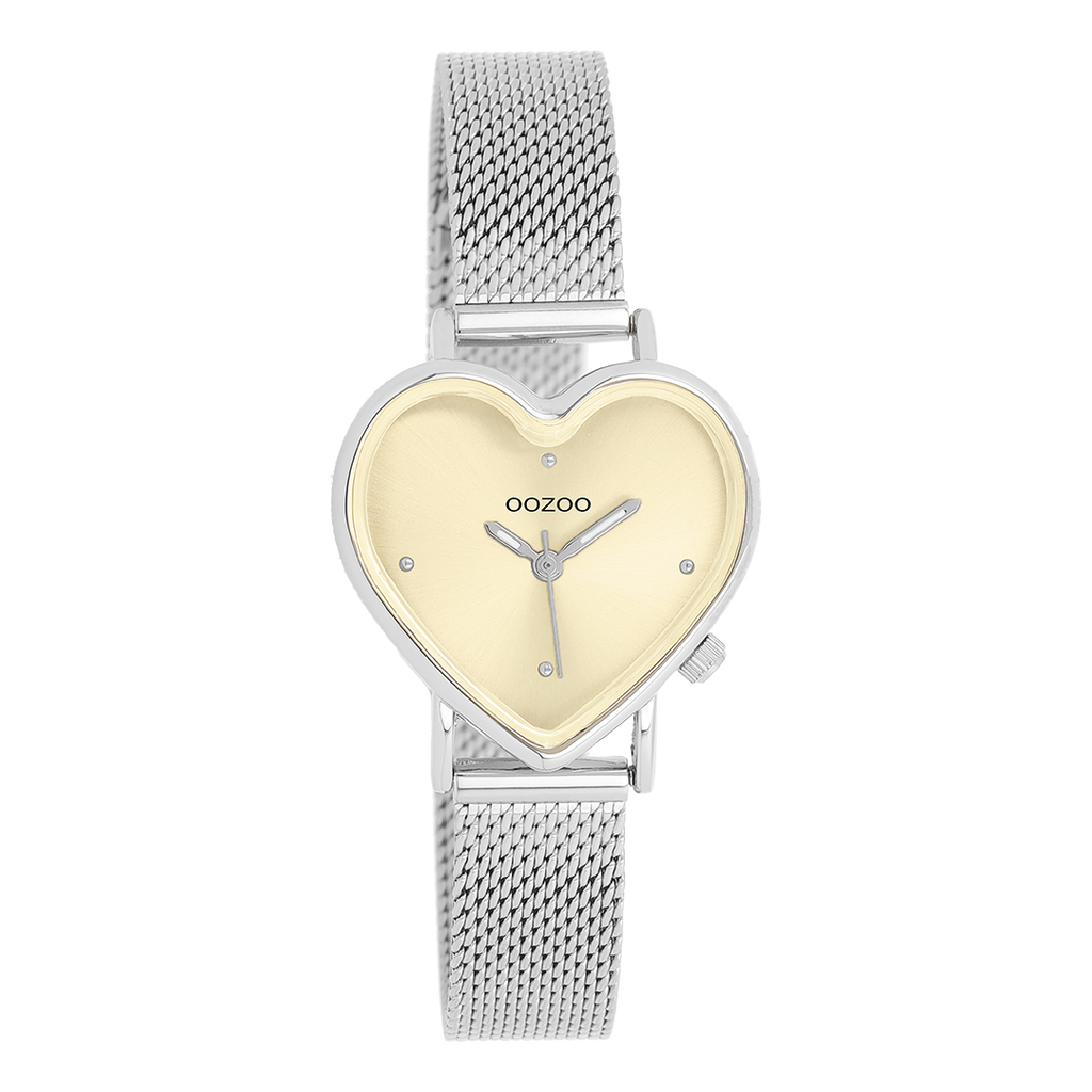 Silver coloured OOZOO watch with silver coloured metal mesh bracelet – C11443