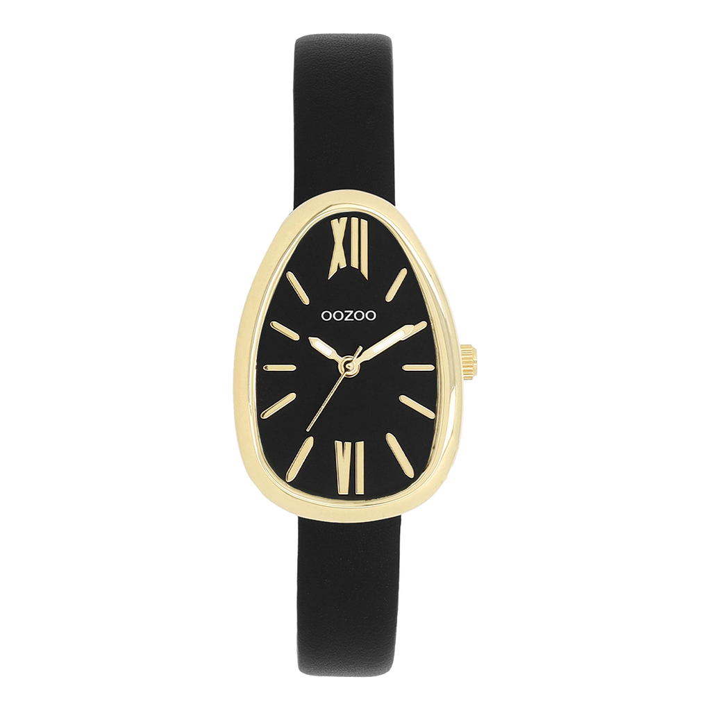Gold coloured OOZOO watch with black leather strap - C11640