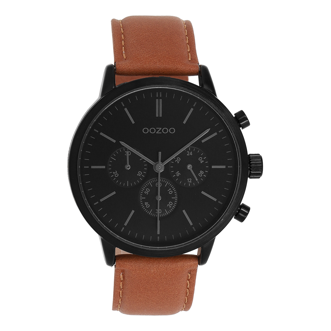 Black OOZOO watch with brown leather strap - C11708