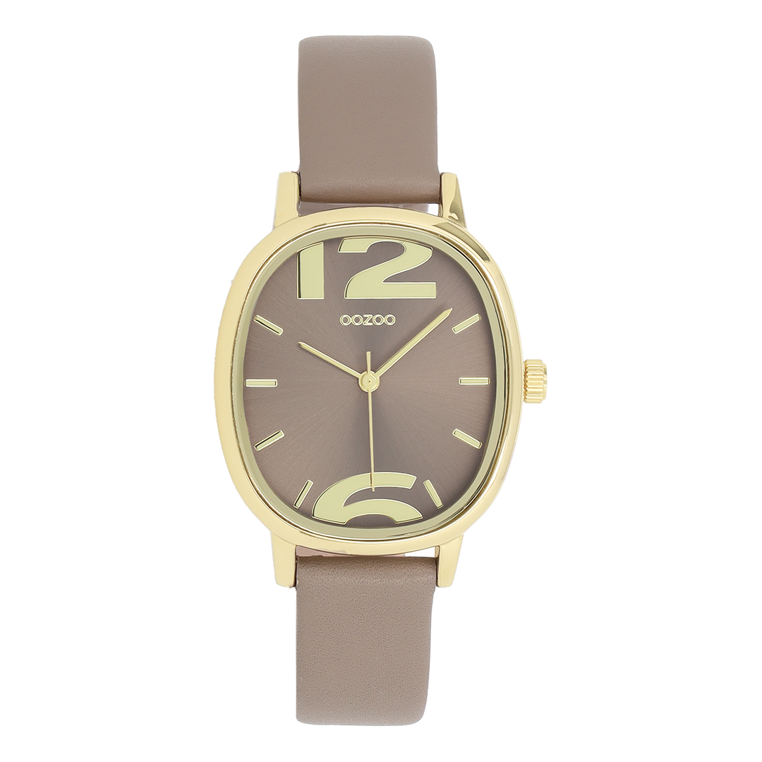 Gold coloured OOZOO watch with taupe leather strap - C11721