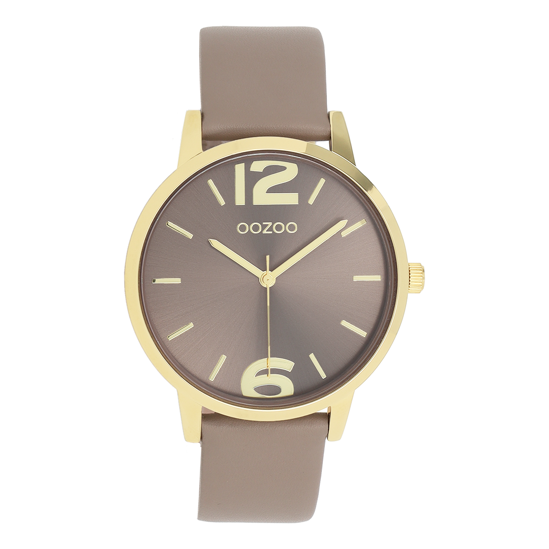 Gold coloured OOZOO watch with taupe leather strap - C11725