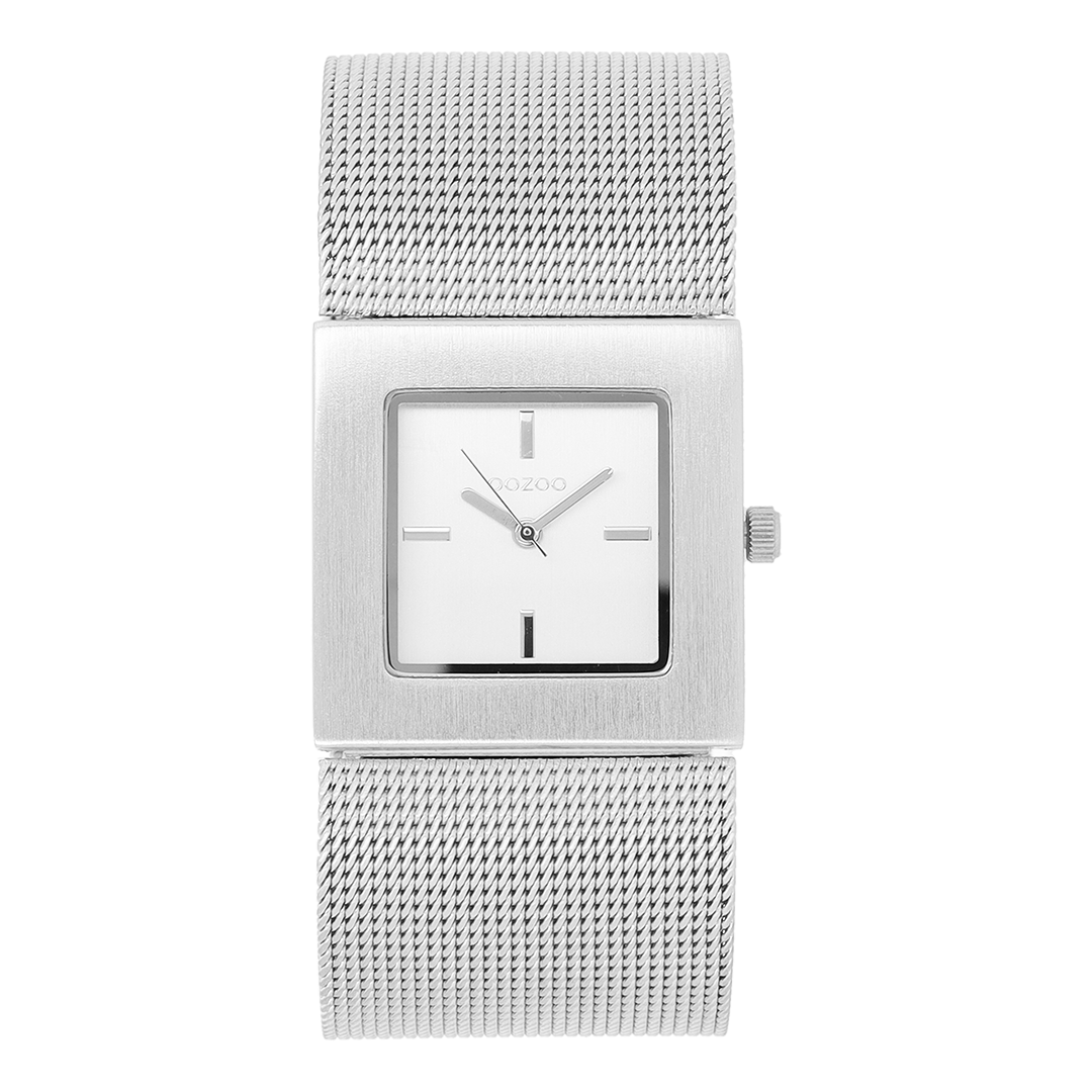 Silver coloured OOZOO watch with metal mesh bracelet - C2001