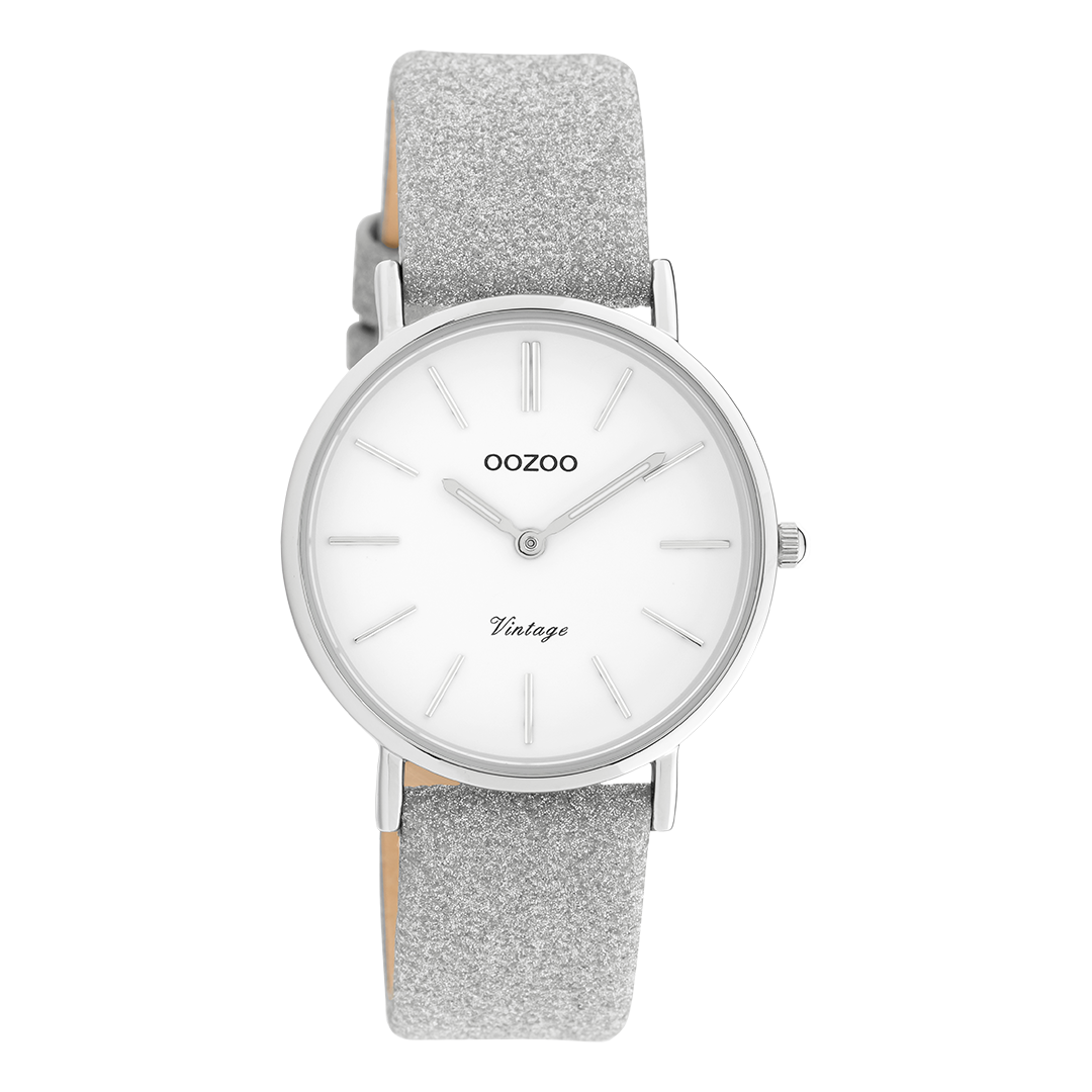 Silver coloured OOZOO watch with leather strap - C20155