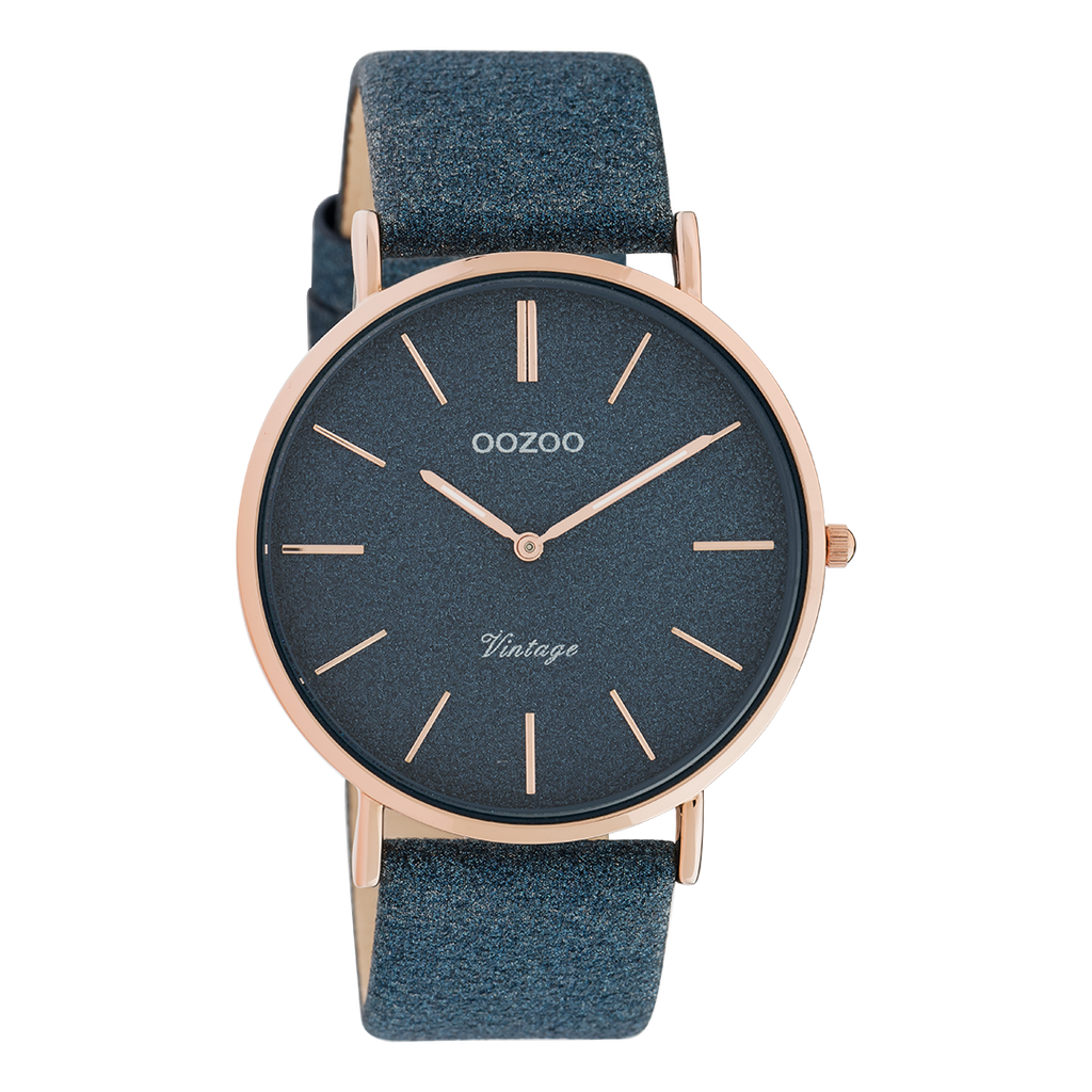 Rose gold coloured OOZOO watch with dark blue leather strap - C20163