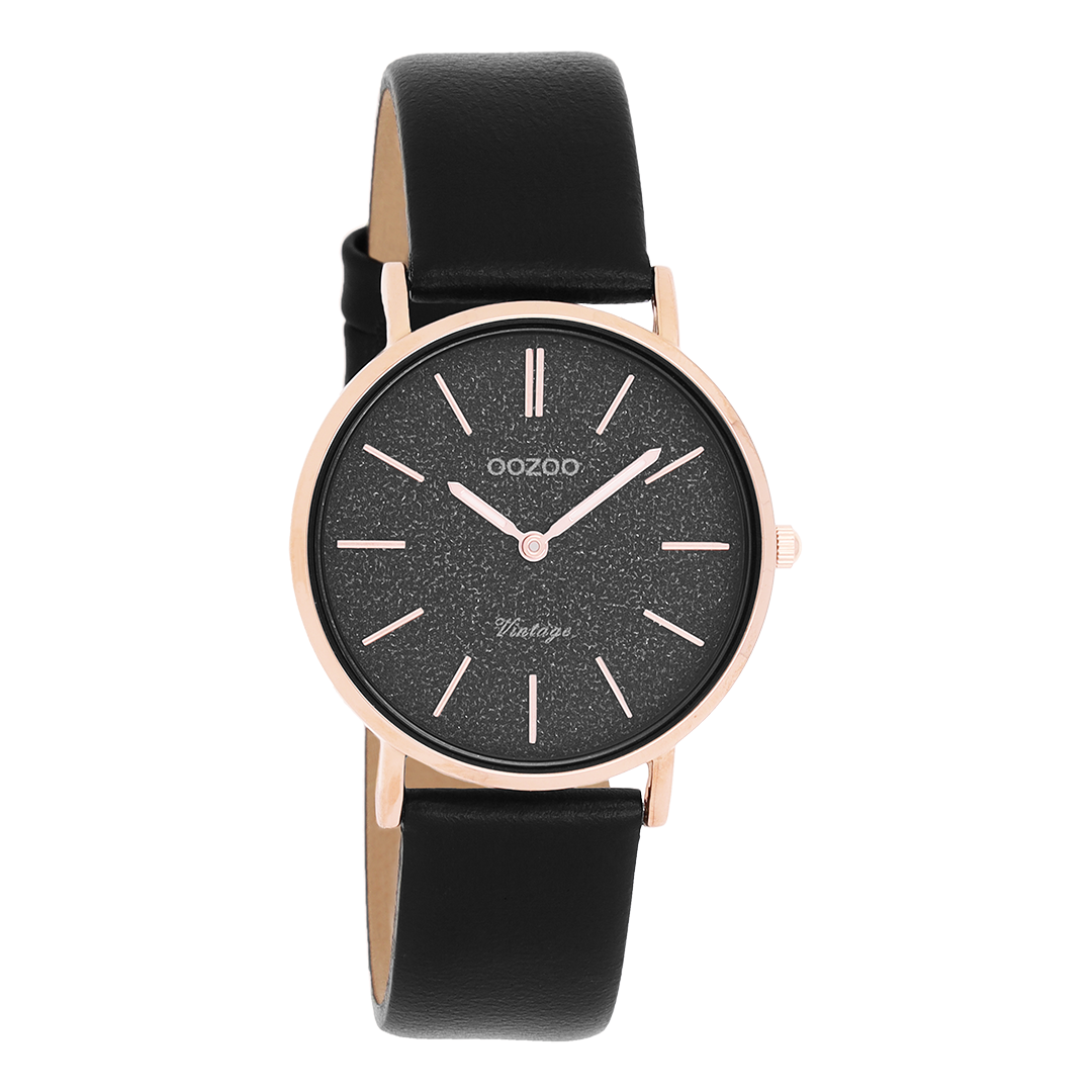 Rose gold coloured OOZOO watch with black leather strap - C20209