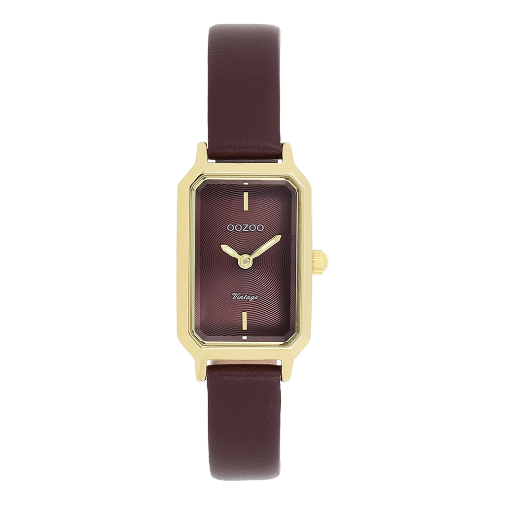 Gold coloured OOZOO watch with fig red leather strap - C20421