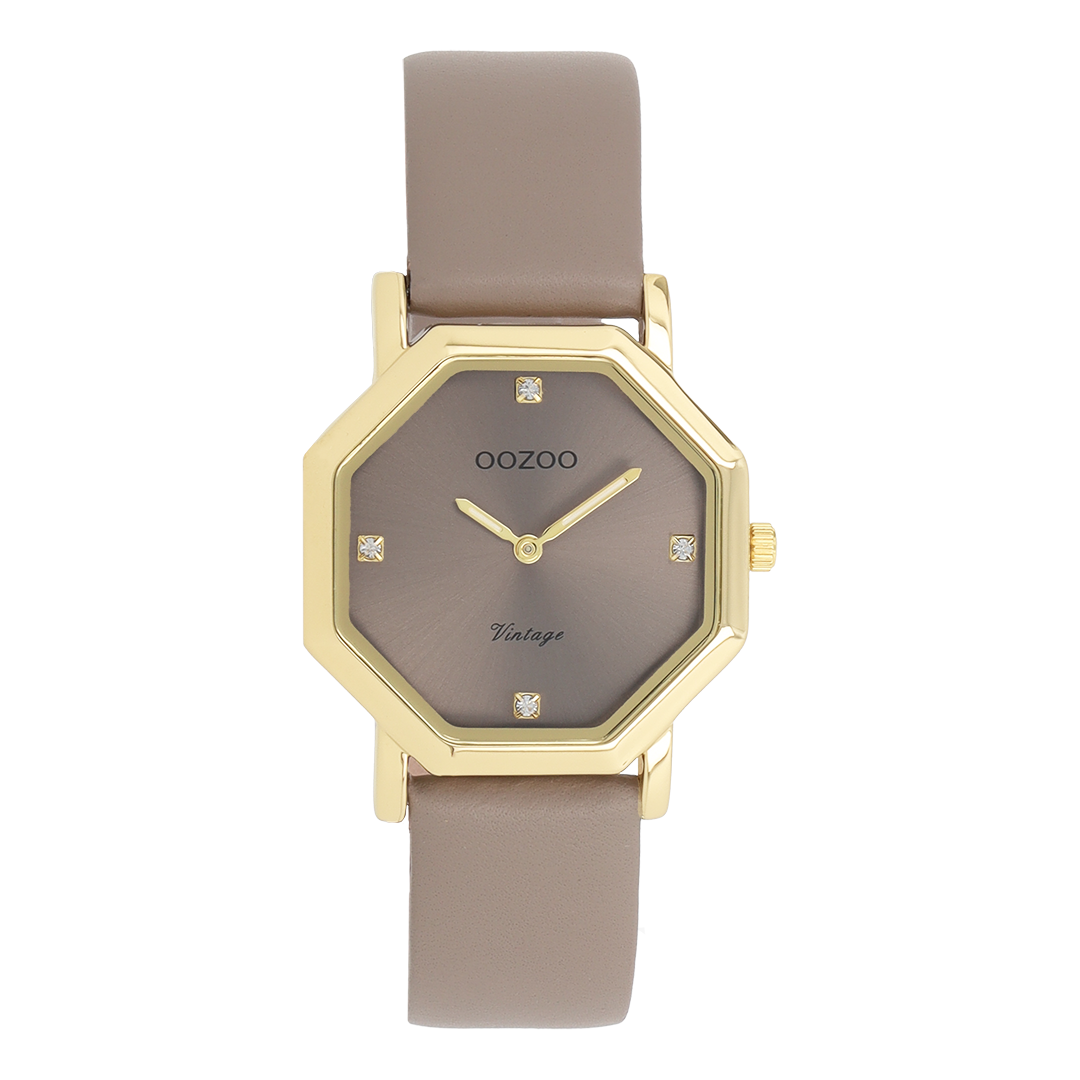 Gold coloured OOZOO watch with taupe leather strap - C20475