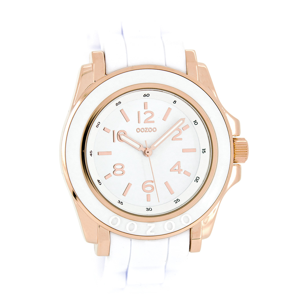 Rose gold coloured OOZOO watch with white rubber strap - C4916
