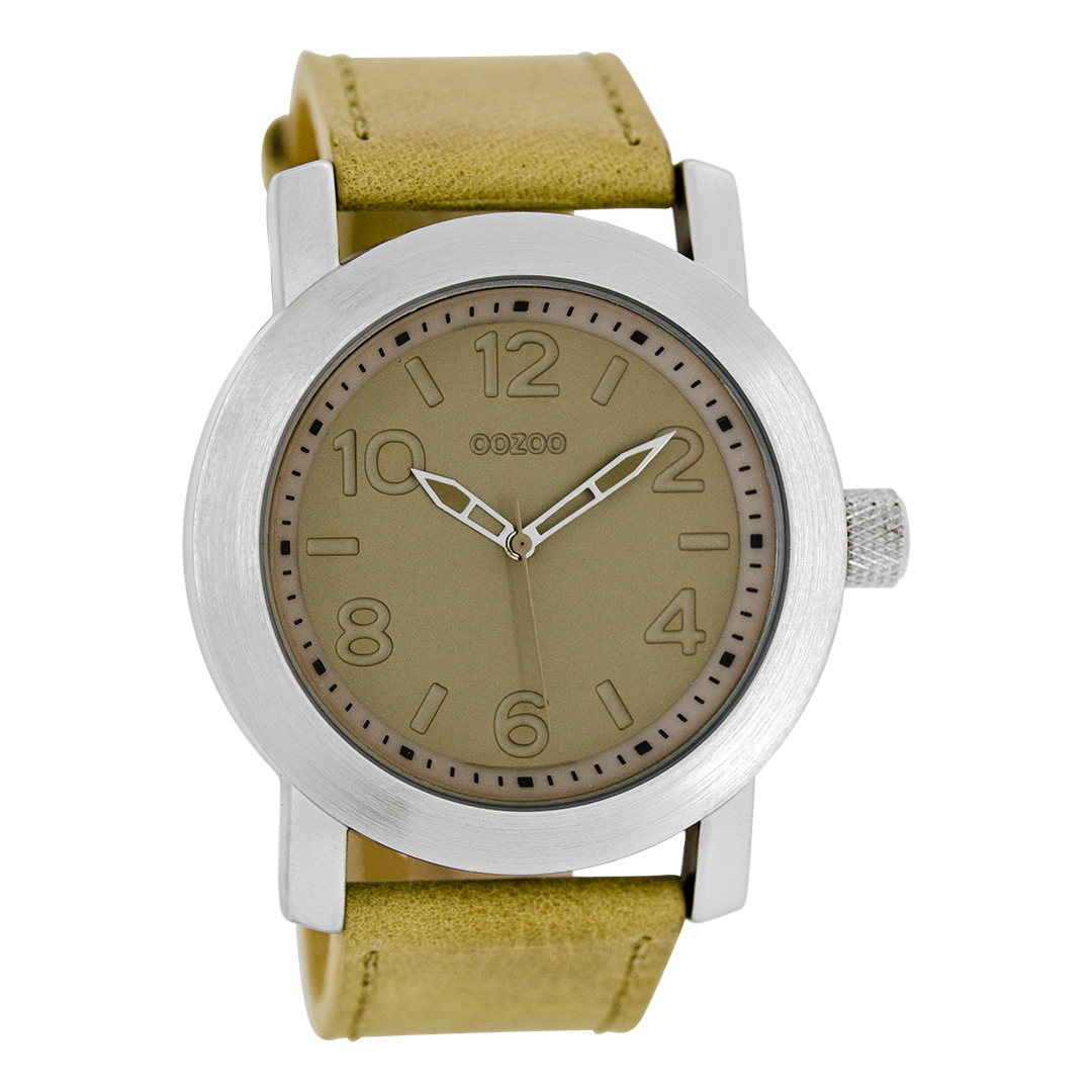 Silver coloured OOZOO watch with sand leather strap - C5151