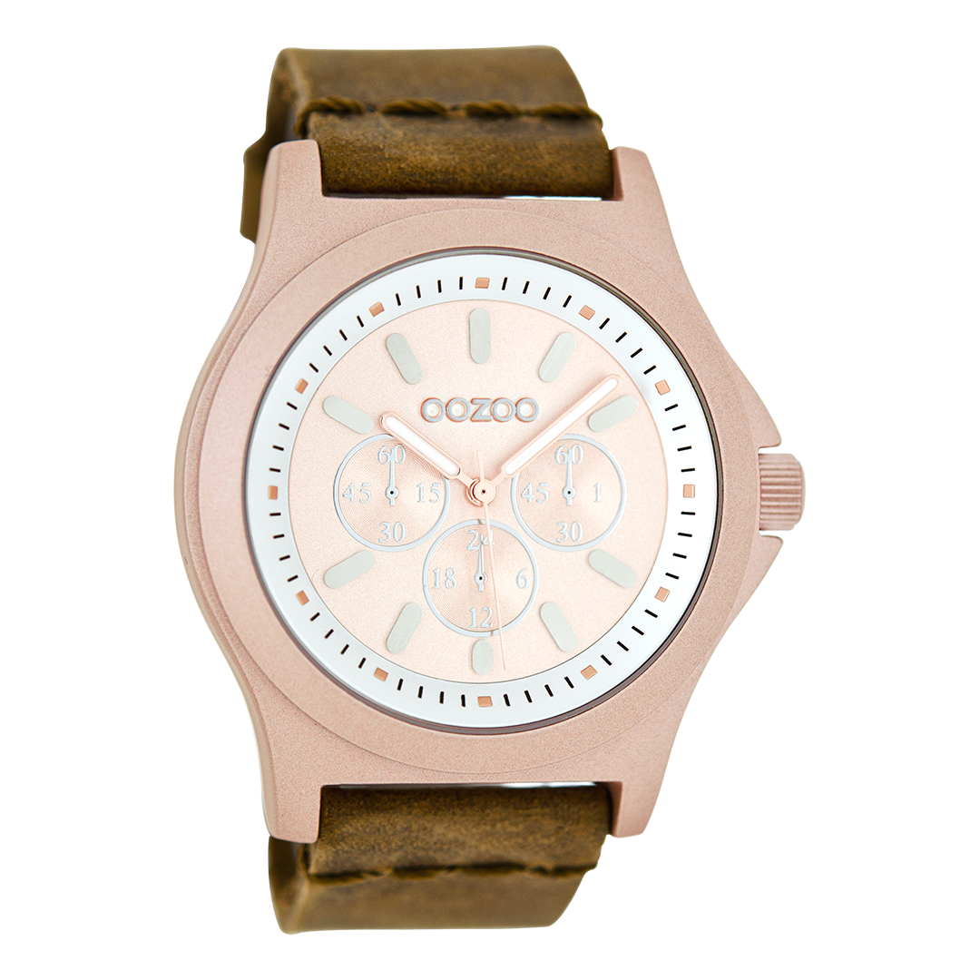 Rose gold coloured OOZOO watch with brown leather strap - C6512