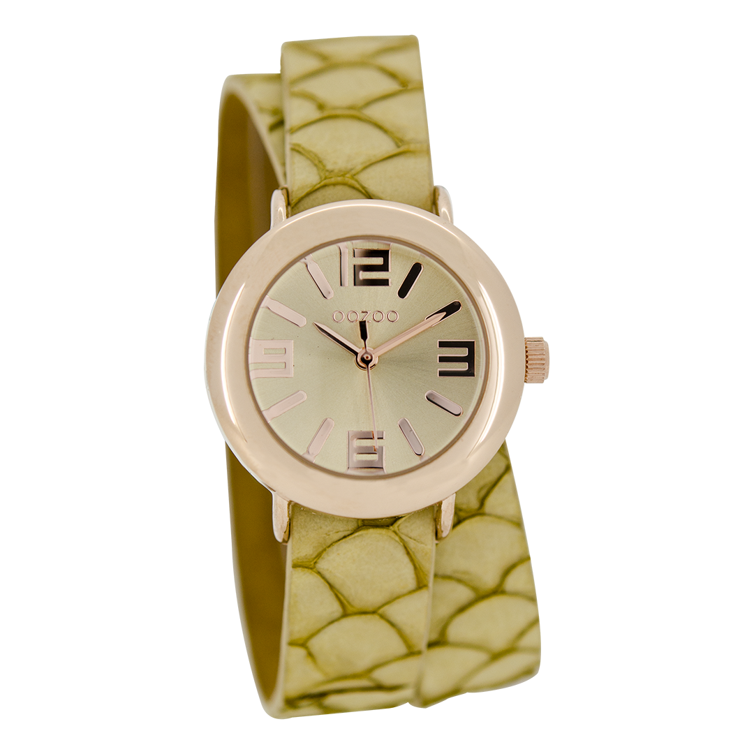 Rose gold coloured OOZOO watch with sand leather strap - C6540