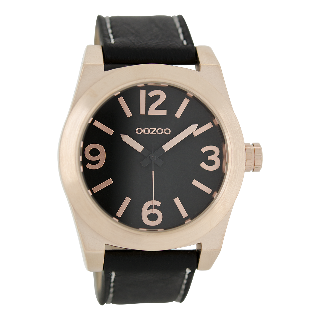 Rose gold coloured OOZOO watch with black leather strap - C6739