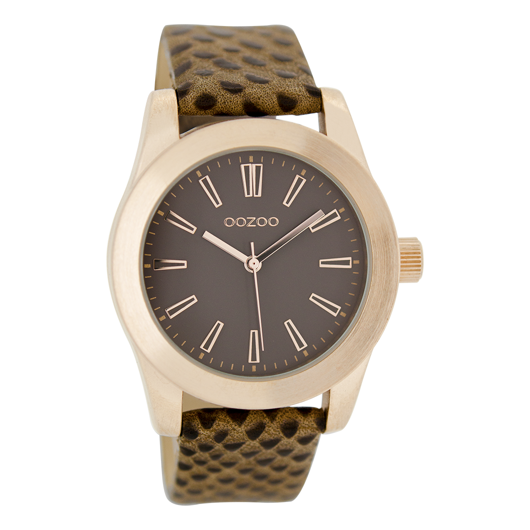 Rose gold coloured OOZOO watch with brown leather strap - C6862
