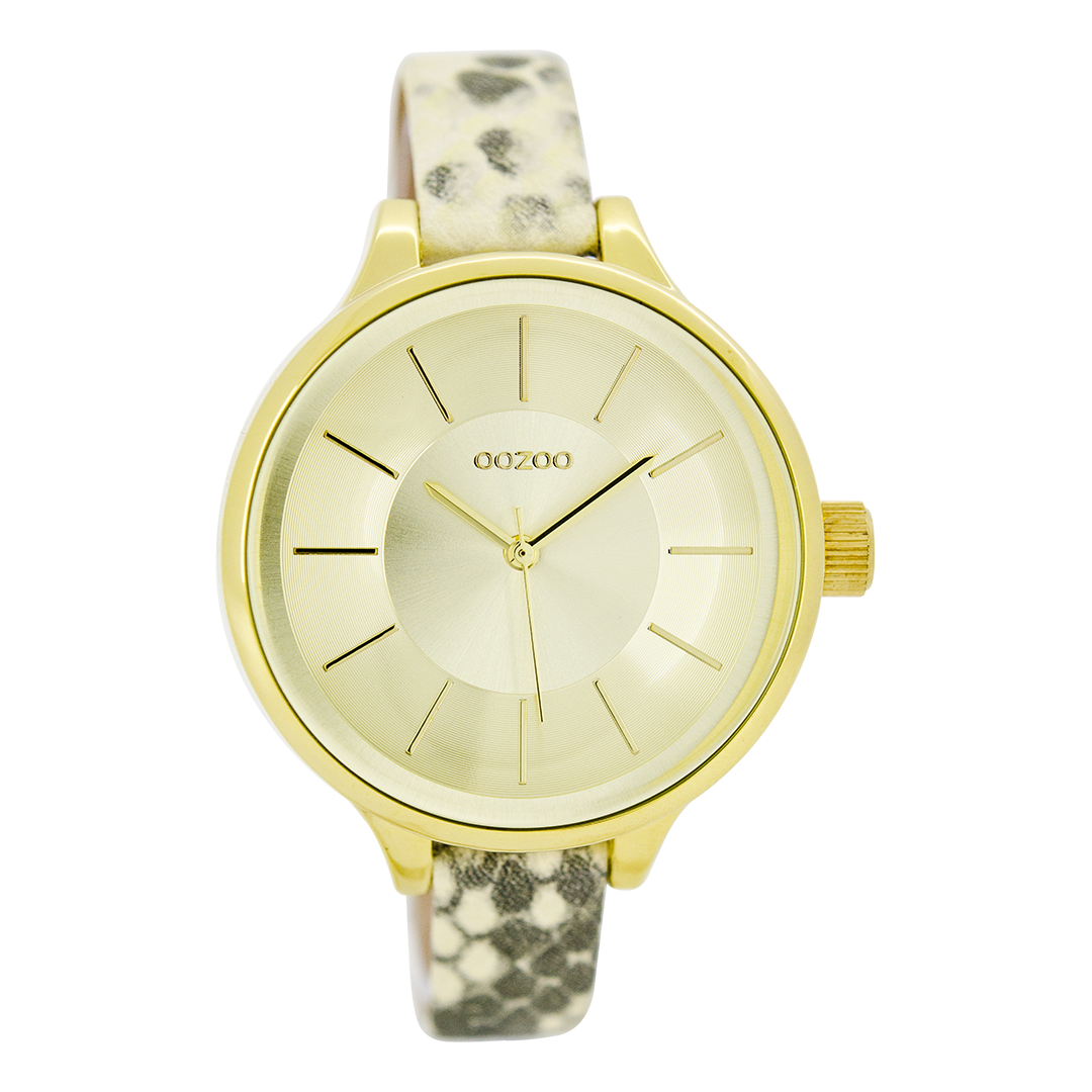 Gold coloured OOZOO watch with grey leather strap - C7545