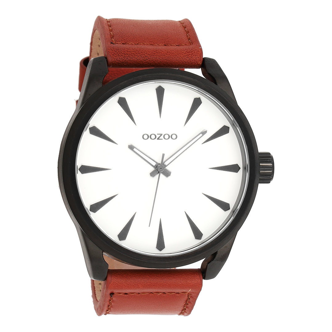 Black OOZOO watch with cognac leather strap - C8226