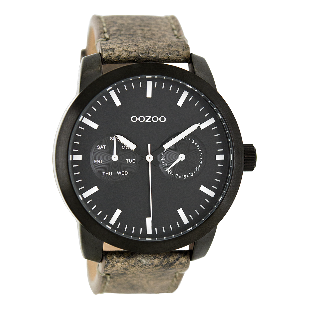 Black OOZOO watch with grey leather strap - C8257