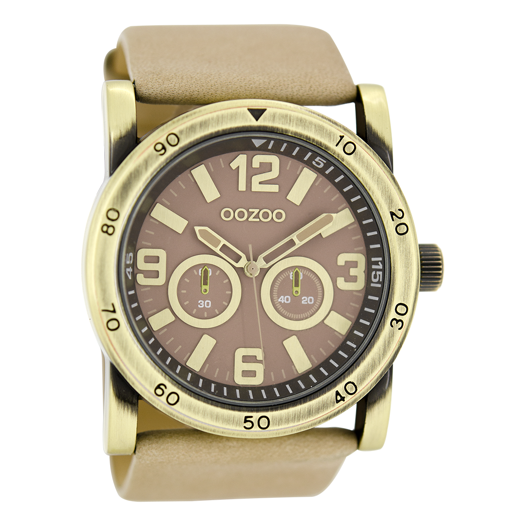 Gold coloured OOZOO watch with sand leather strap - C8305
