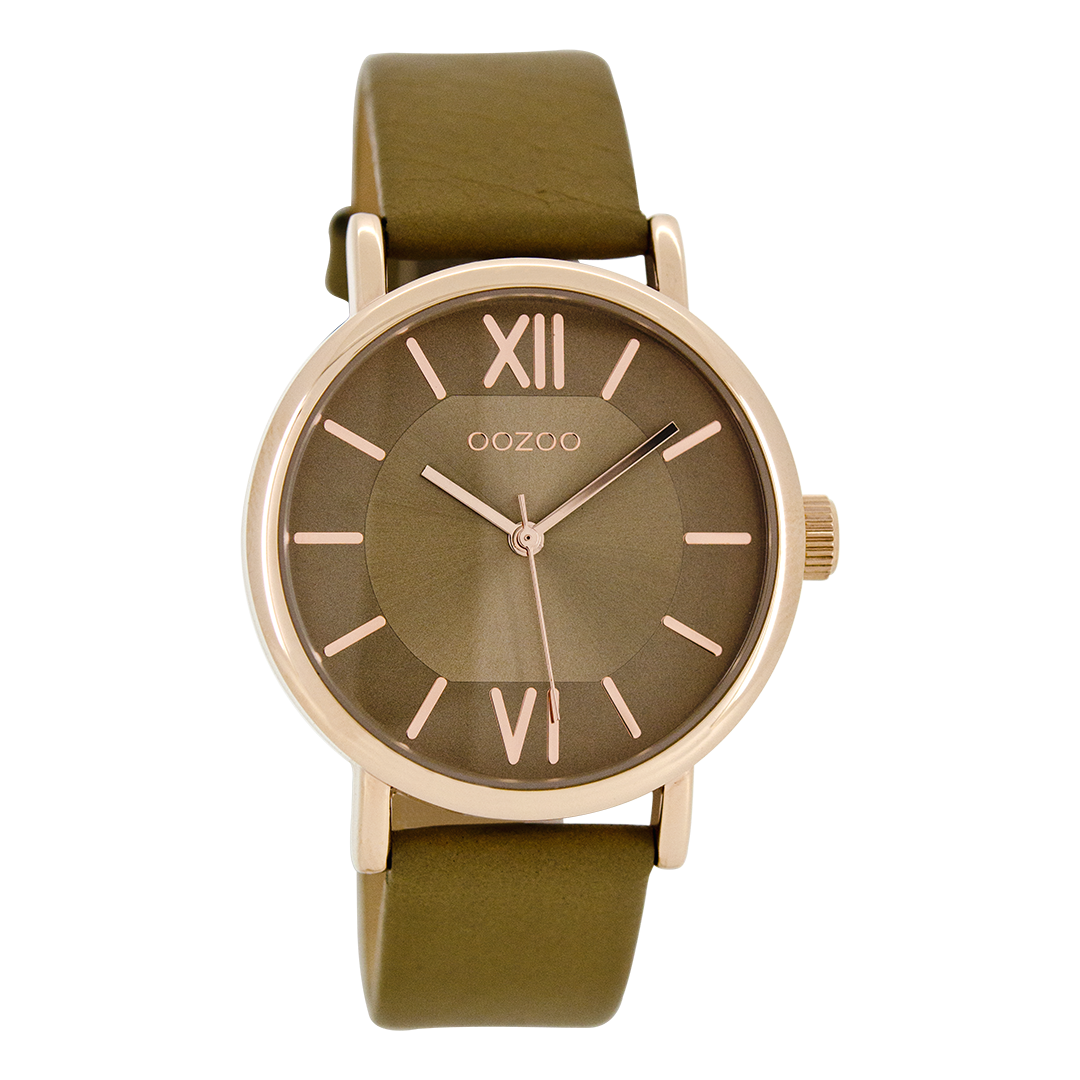 Rose gold coloured OOZOO watch with beige leather strap - C8321