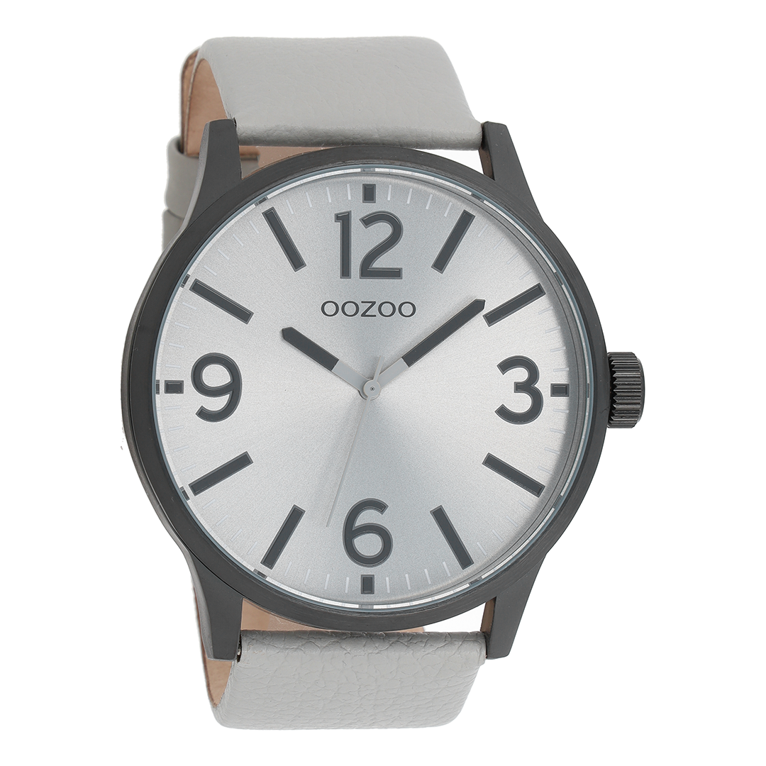 Black OOZOO watch with light grey leather strap - C8571