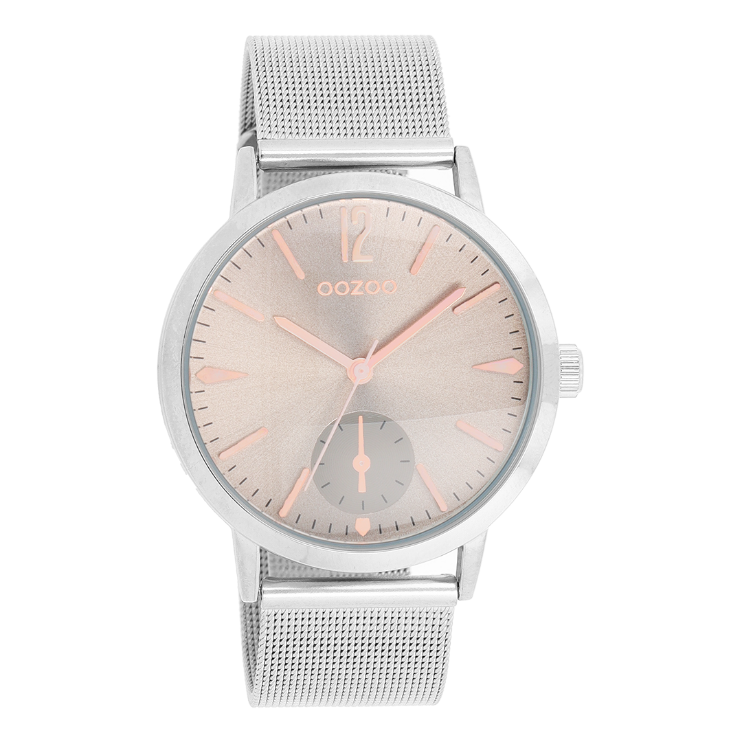 Silver coloured OOZOO watch with metal mesh bracelet - C8612
