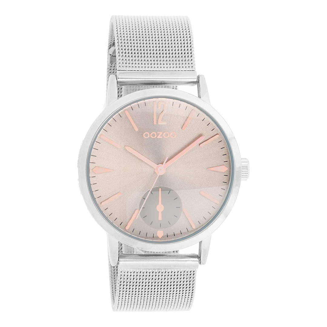 Silver coloured OOZOO watch with metal mesh bracelet - C8617
