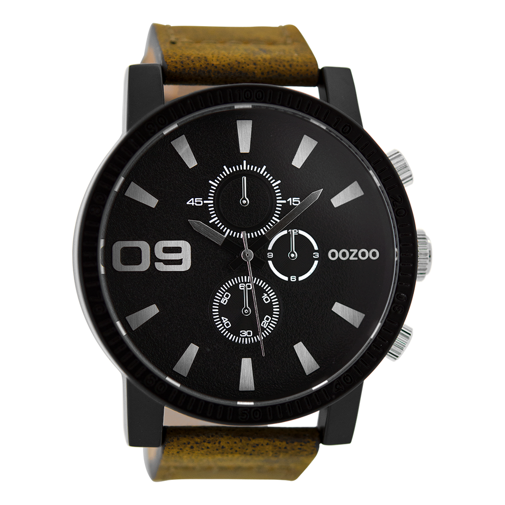 Black OOZOO watch with brown leather strap - C9033