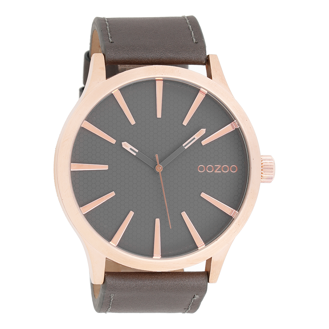 Rose gold coloured OOZOO watch with elephant grey leather strap - C9042