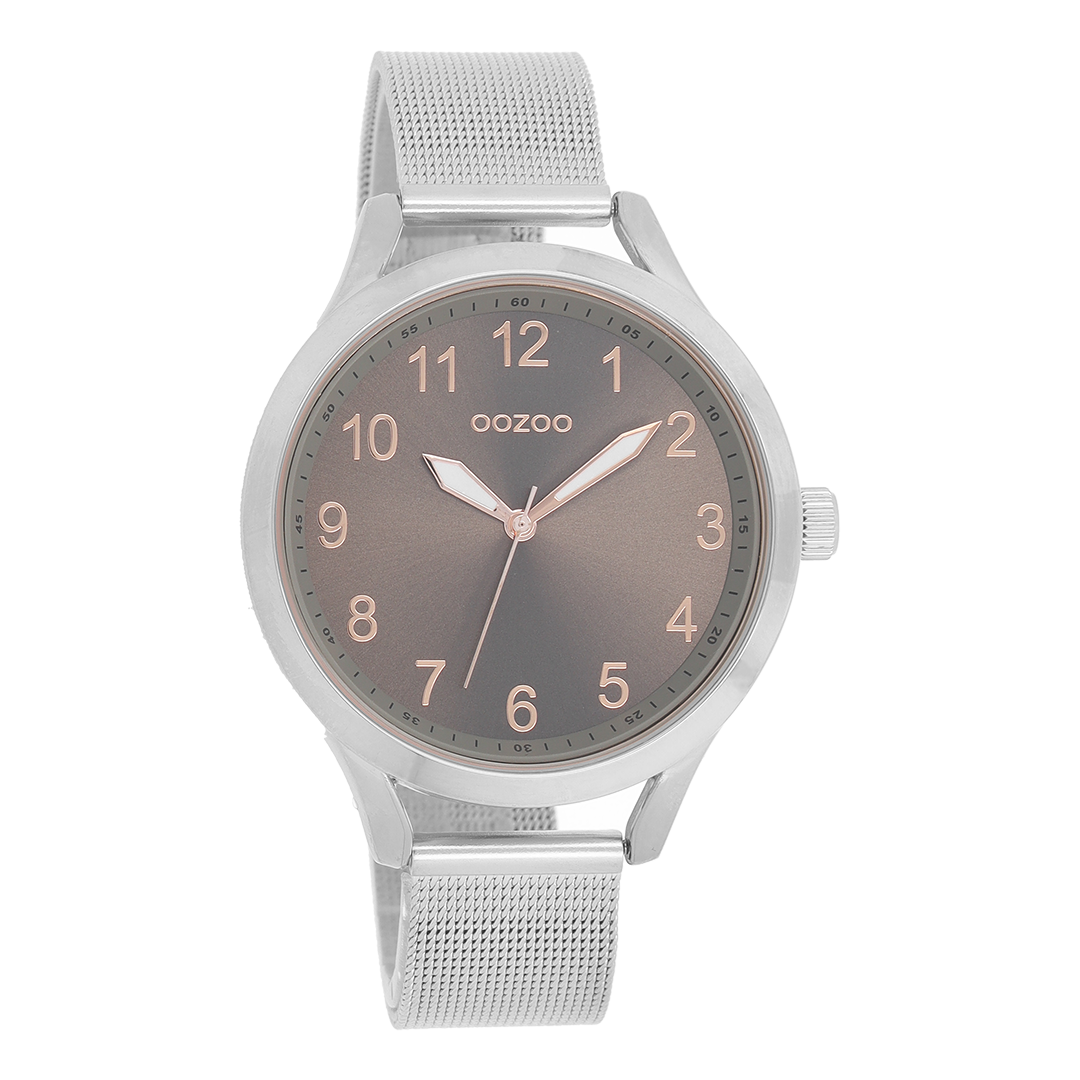 Silver coloured OOZOO watch with metal mesh bracelet - C9116