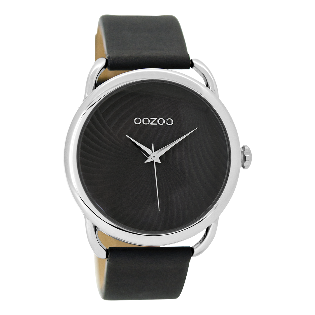 Silver coloured OOZOO watch with elephant grey leather strap - C9163
