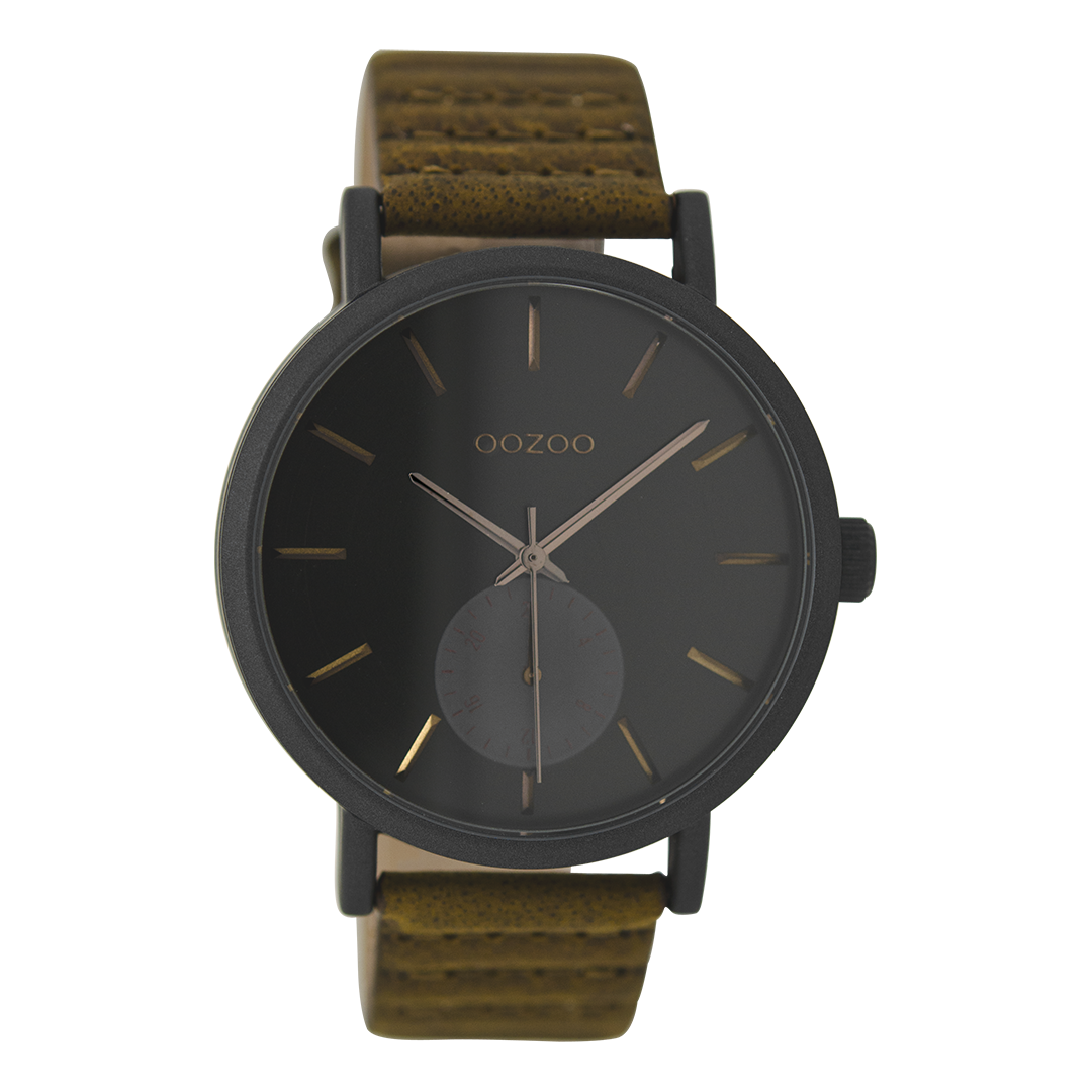 Black OOZOO watch with brown leather strap - C9188