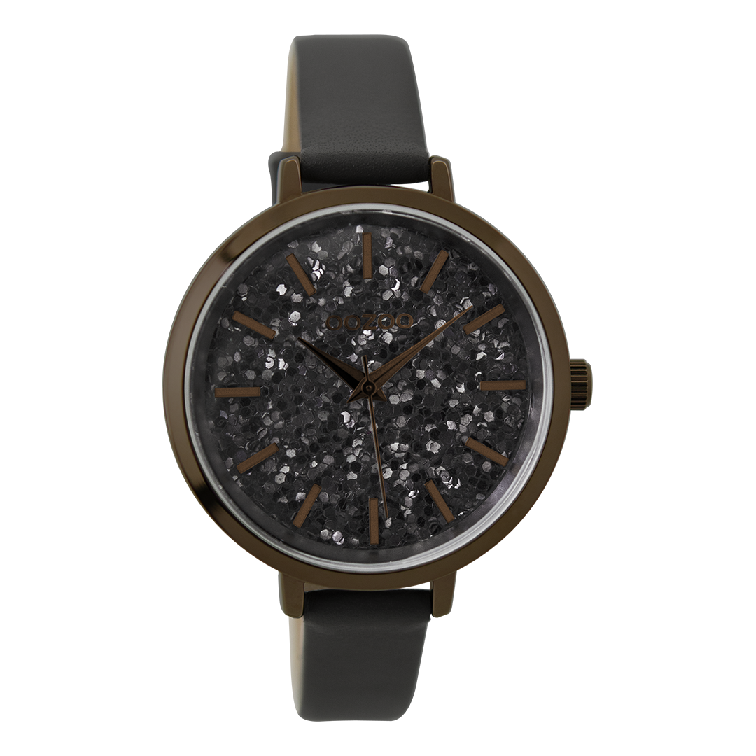 Bronze coloured OOZOO watch with elephant grey leather strap - C9223