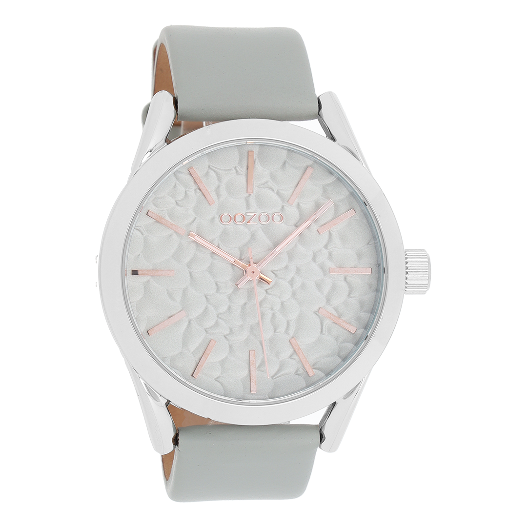 Silver coloured OOZOO watch with stone grey leather strap - C9471