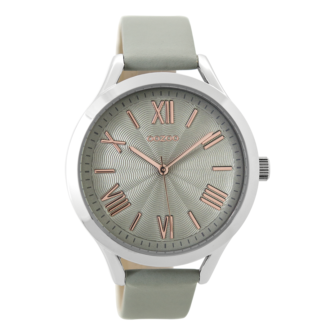 Silver coloured OOZOO watch with stone grey leather strap - C9477