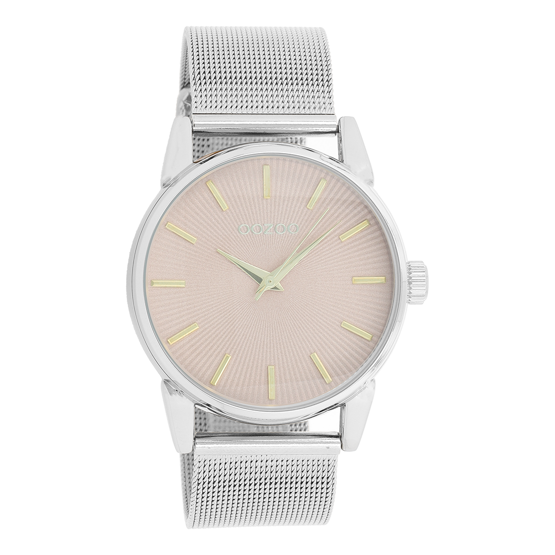 Silver coloured OOZOO watch with metal mesh bracelet - C9545