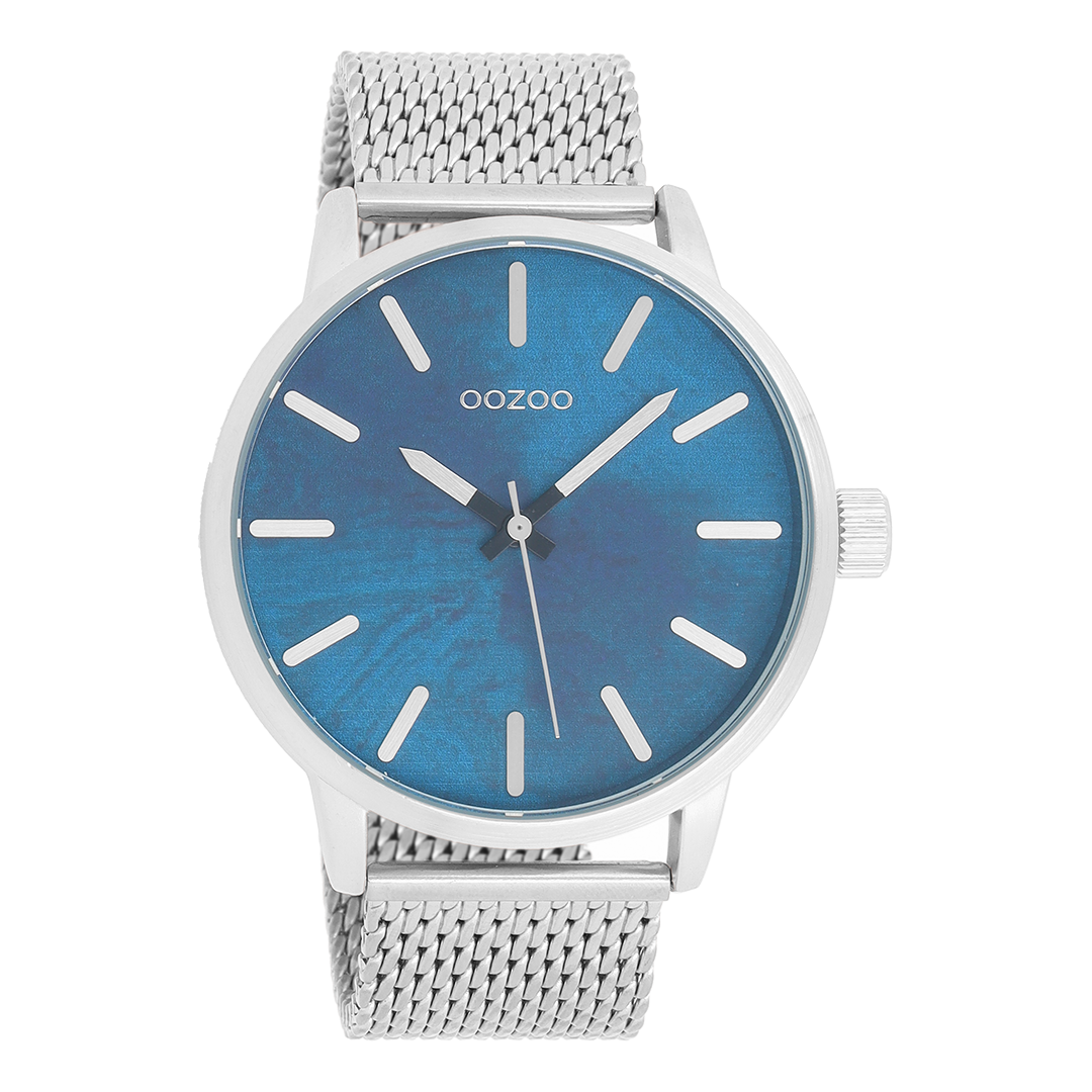Silver coloured OOZOO watch with metal mesh bracelet - C9656