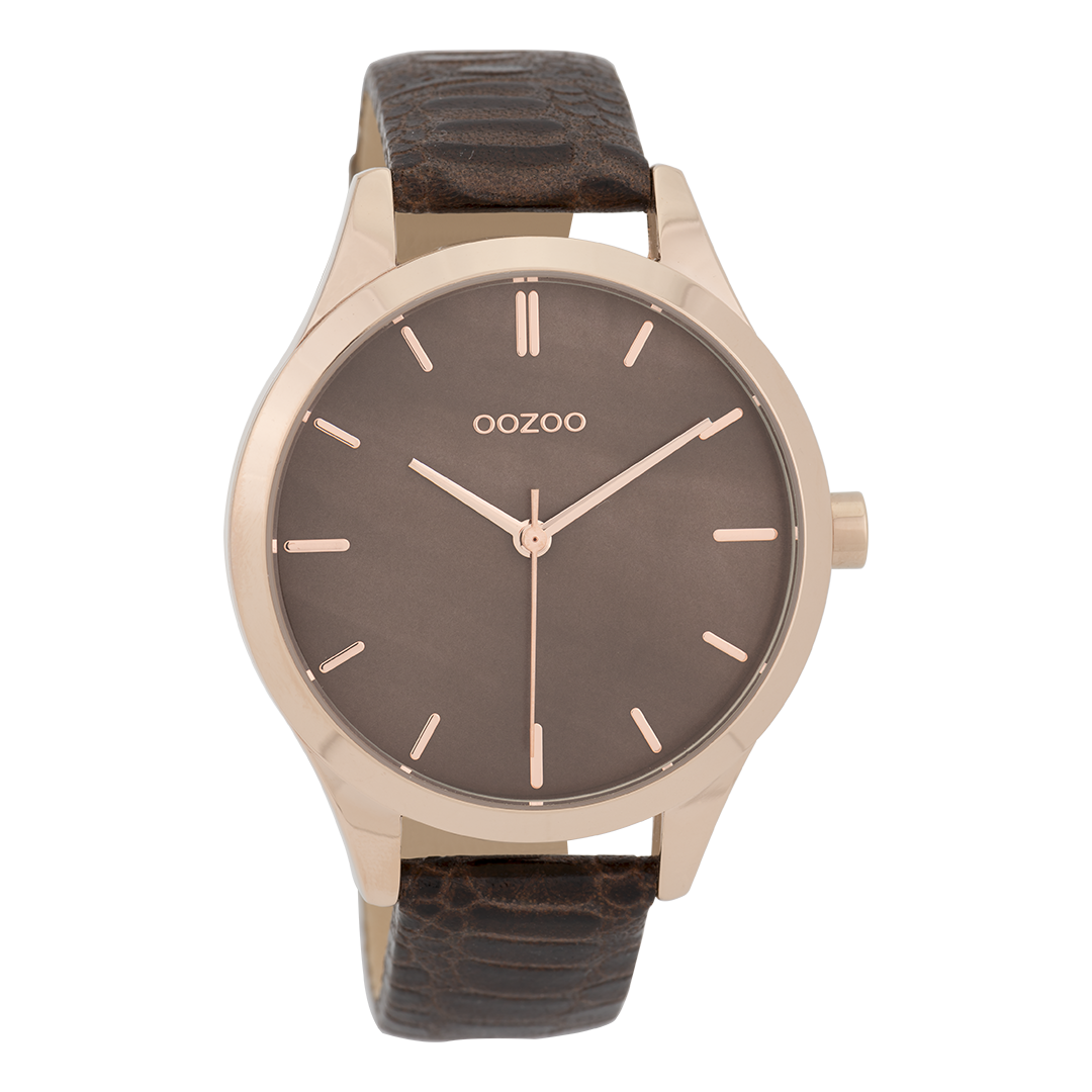 Rose gold coloured OOZOO watch with brown leather strap - C9723