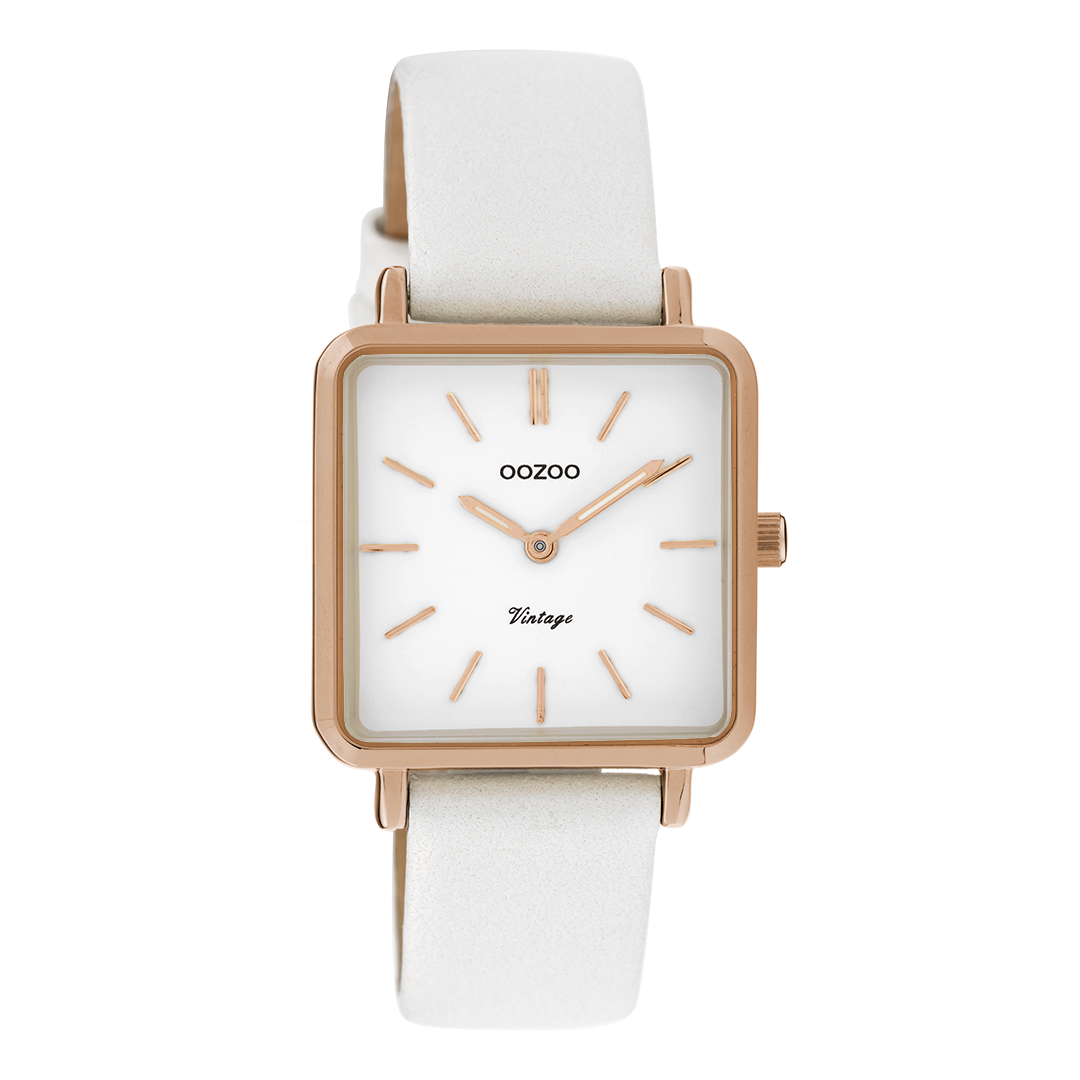 Rose gold coloured OOZOO watch with white leather strap - C9941