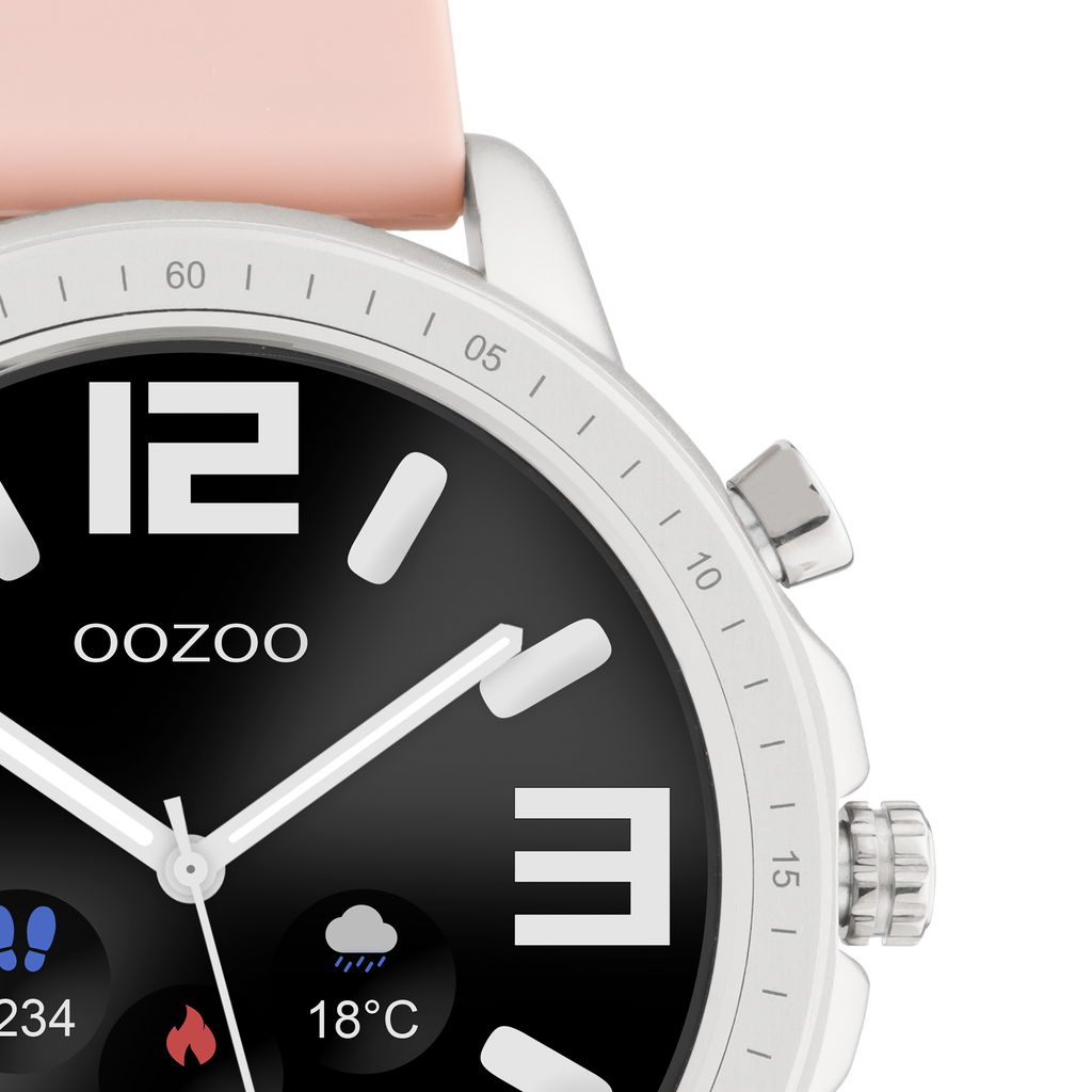 Silver coloured OOZOO smartwatch with pink grey rubber strap - Q00312