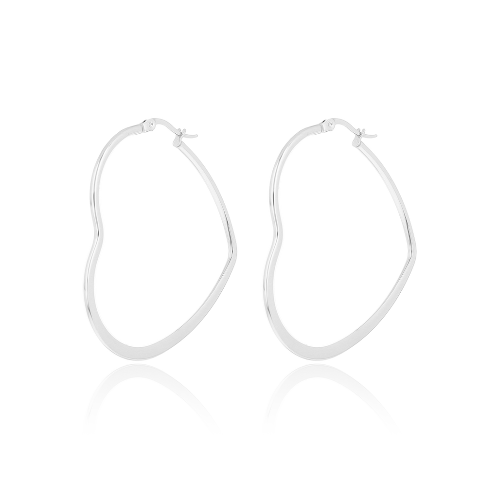 Silver coloured hoop earrings with heart shape