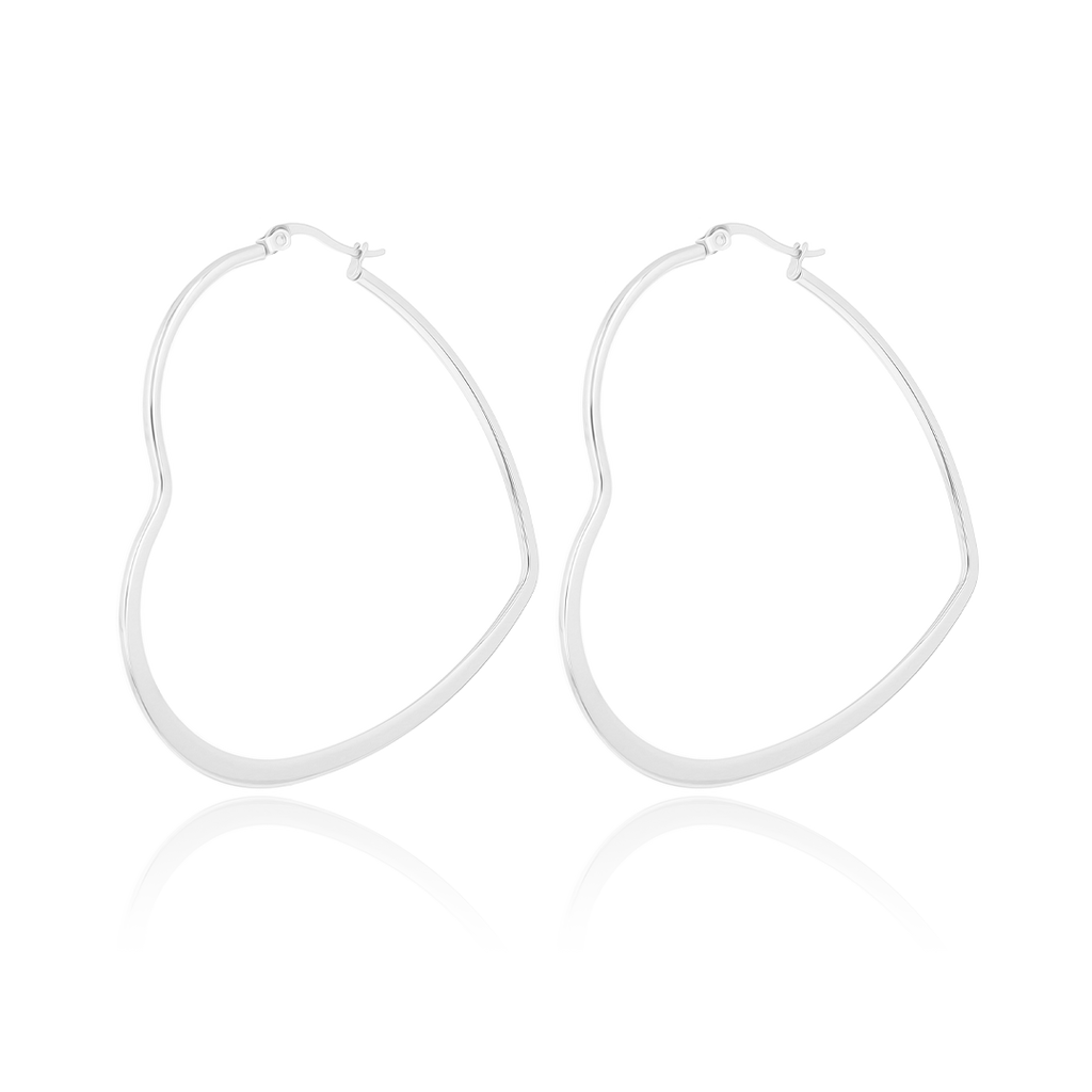 Silver coloured hoop earrings with heart shape