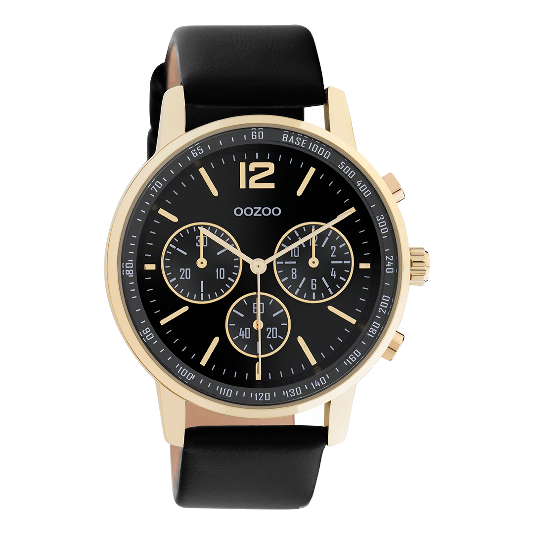 Gold coloured OOZOO watch with black leather strap - C10841