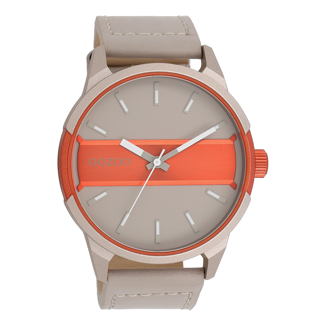 Sand/fluo orange OOZOO watch with sand leather strap - C11230