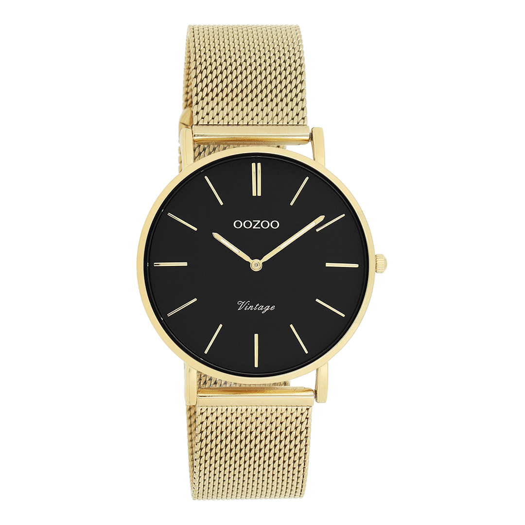 Gold coloured OOZOO watch with metal mesh bracelet - C9914