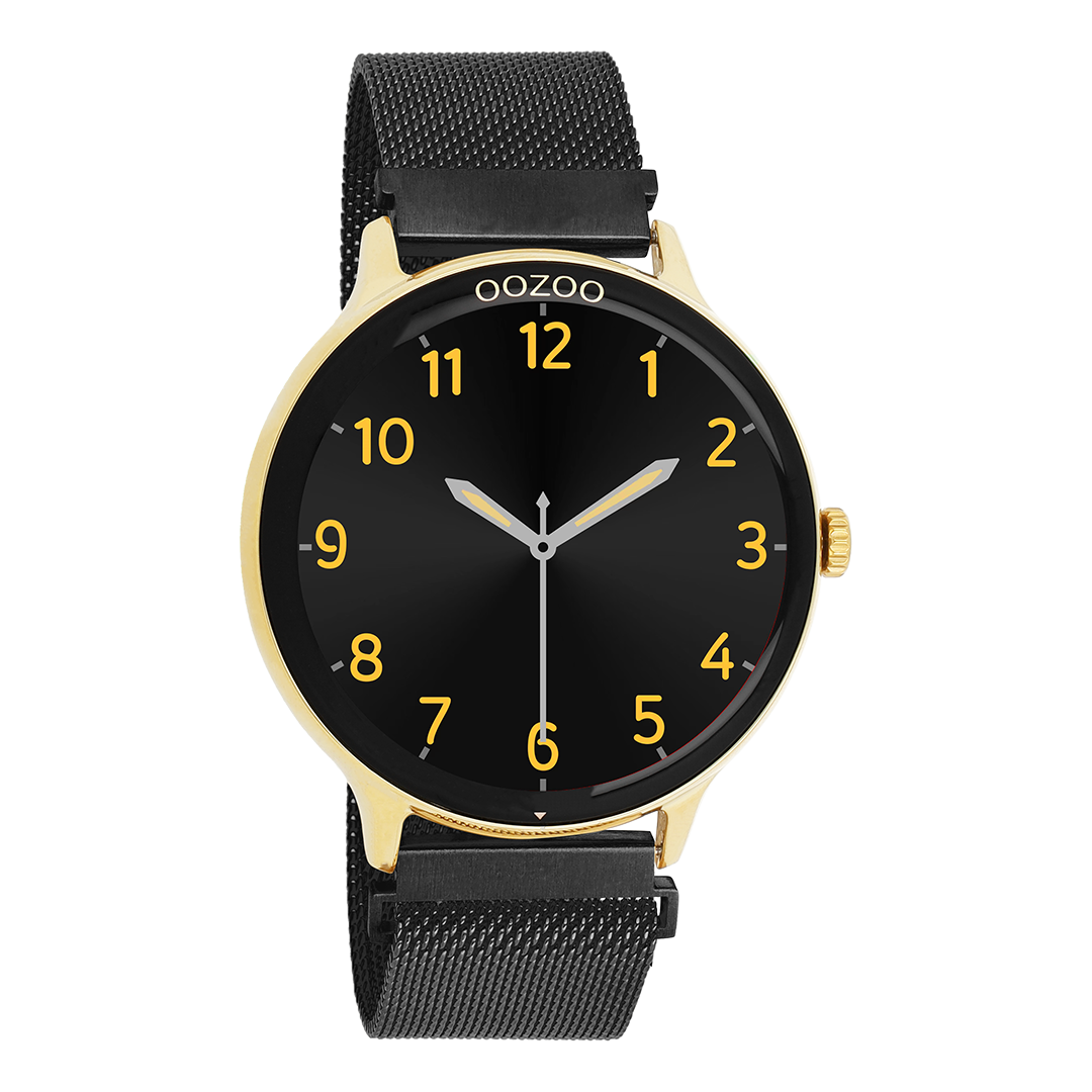 Gold coloured OOZOO smartwatch with black metal mesh bracelet - Q00137